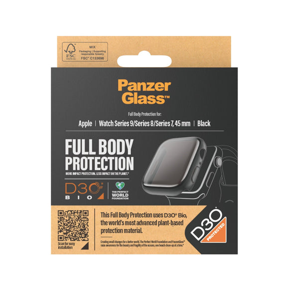 PanzerGlass Apple Watch 9/8/7 (45mm) Full Body D3O Bio Protection Cover + Indbygget Skærmbeskyttelse - Sort