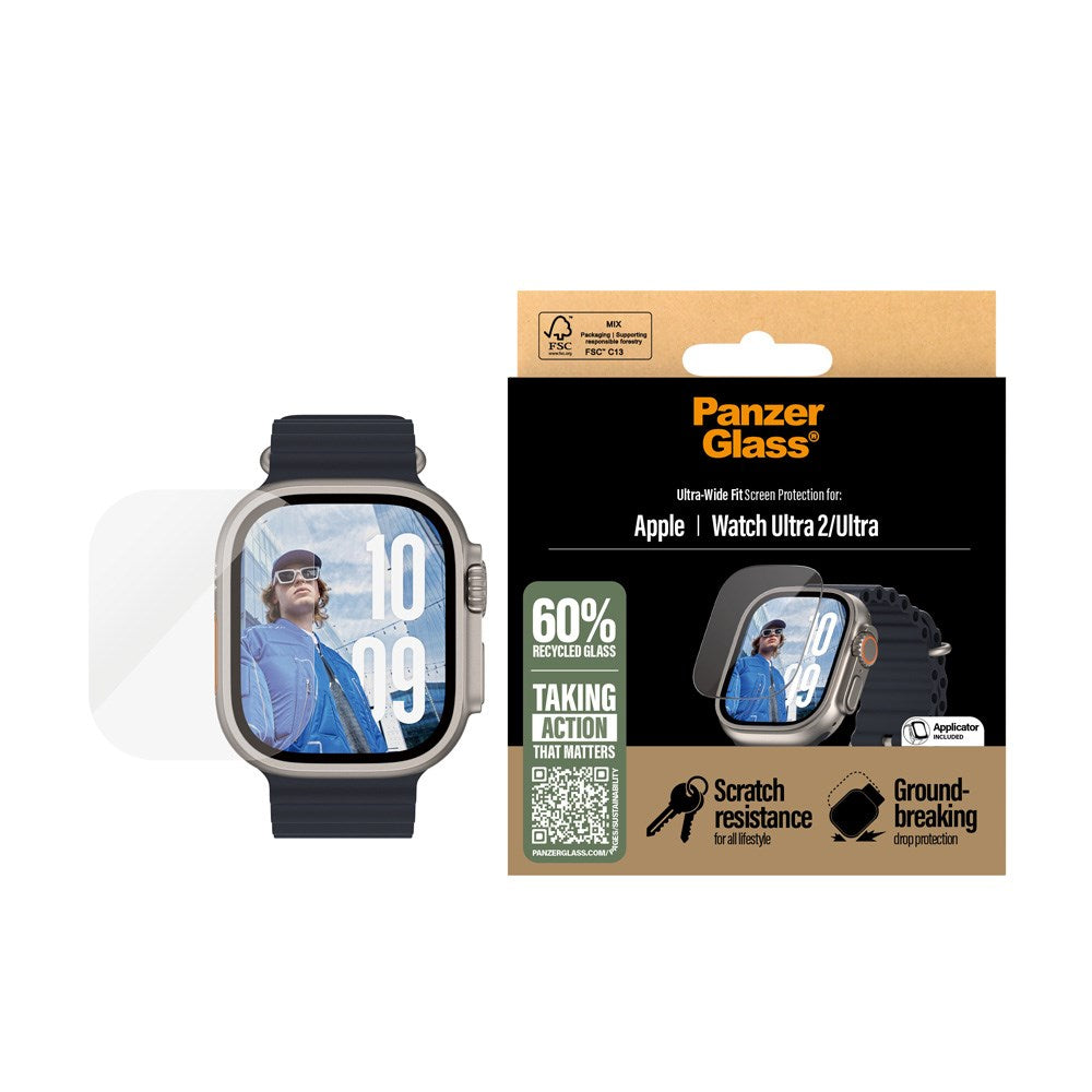 PanzerGlass Apple Watch Ultra 3/2/1 - Ultra-Wide Fit Skærmbeskyttelsesglas - Gennemsigtig