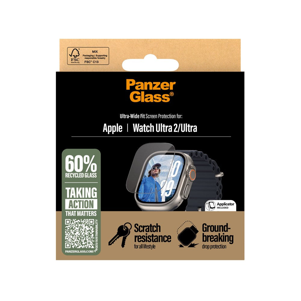 PanzerGlass Apple Watch Ultra 3/2/1 - Ultra-Wide Fit Skærmbeskyttelsesglas - Gennemsigtig