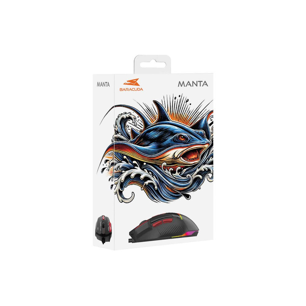 Baracuda MANTA Gaming Mus - 8D / 12800 DPI - Sort