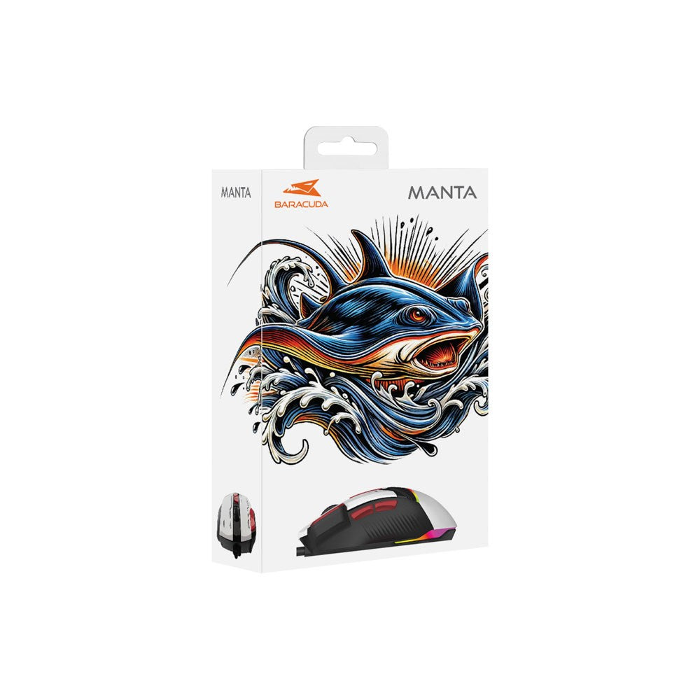 Baracuda MANTA Gaming Mus - 8D / 12800 DPI - Hvid