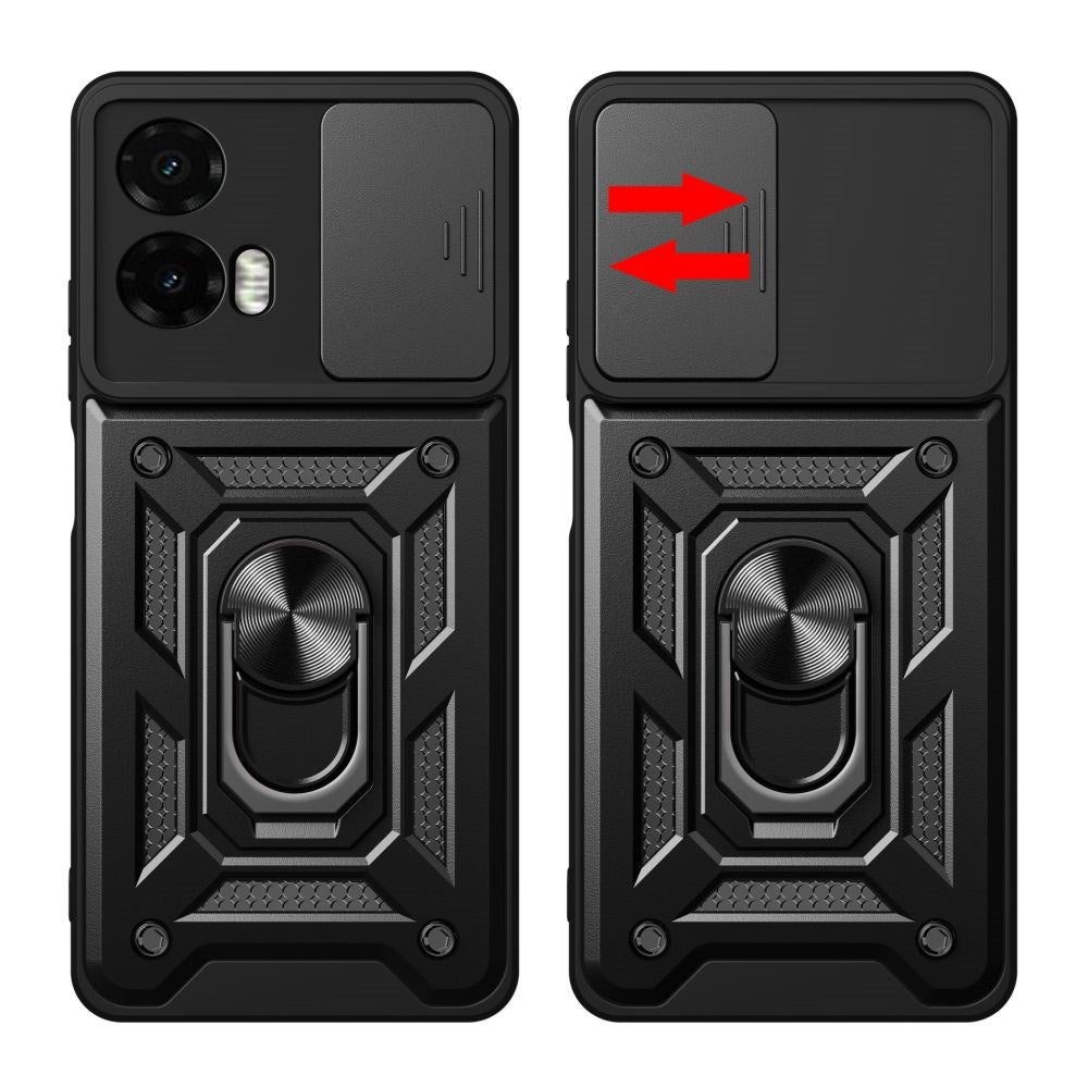 Motorola Moto G35 5G Tech-Protect Camshield m. Magnetisk Fingerring & Ståfunktion - Sort