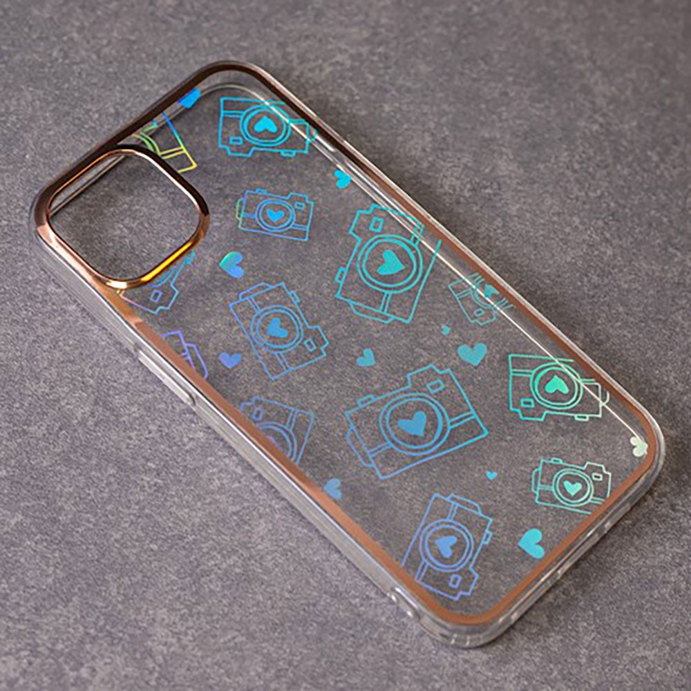 iPhone 13 Pro Hybrid Plastik Cover m. Holografisk Print - Kamera Motiv - Gennemsigtig