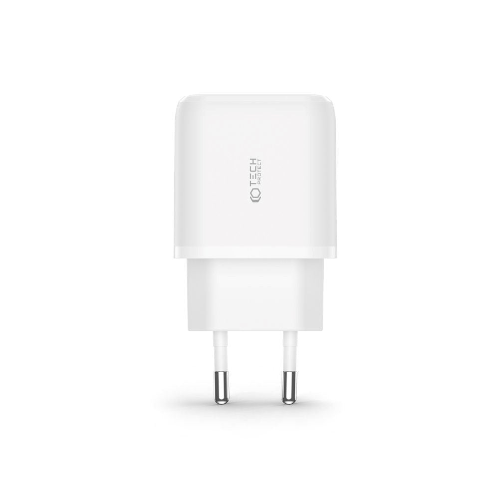 Tech-Protect Vægoplader m. 1 x USB-C & 1 x USB-A - Power Delivery - Hvid