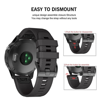 Universal Garmin 22mm QuickFit Rem Tech-Protect Smooth Silikone Rem - Sort