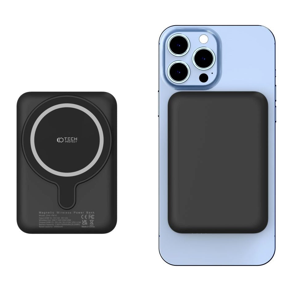 Tech-Protect Trådløs & Magnetisk Powerbank 5000 mAh - MagSafe Kompatibel - Sort