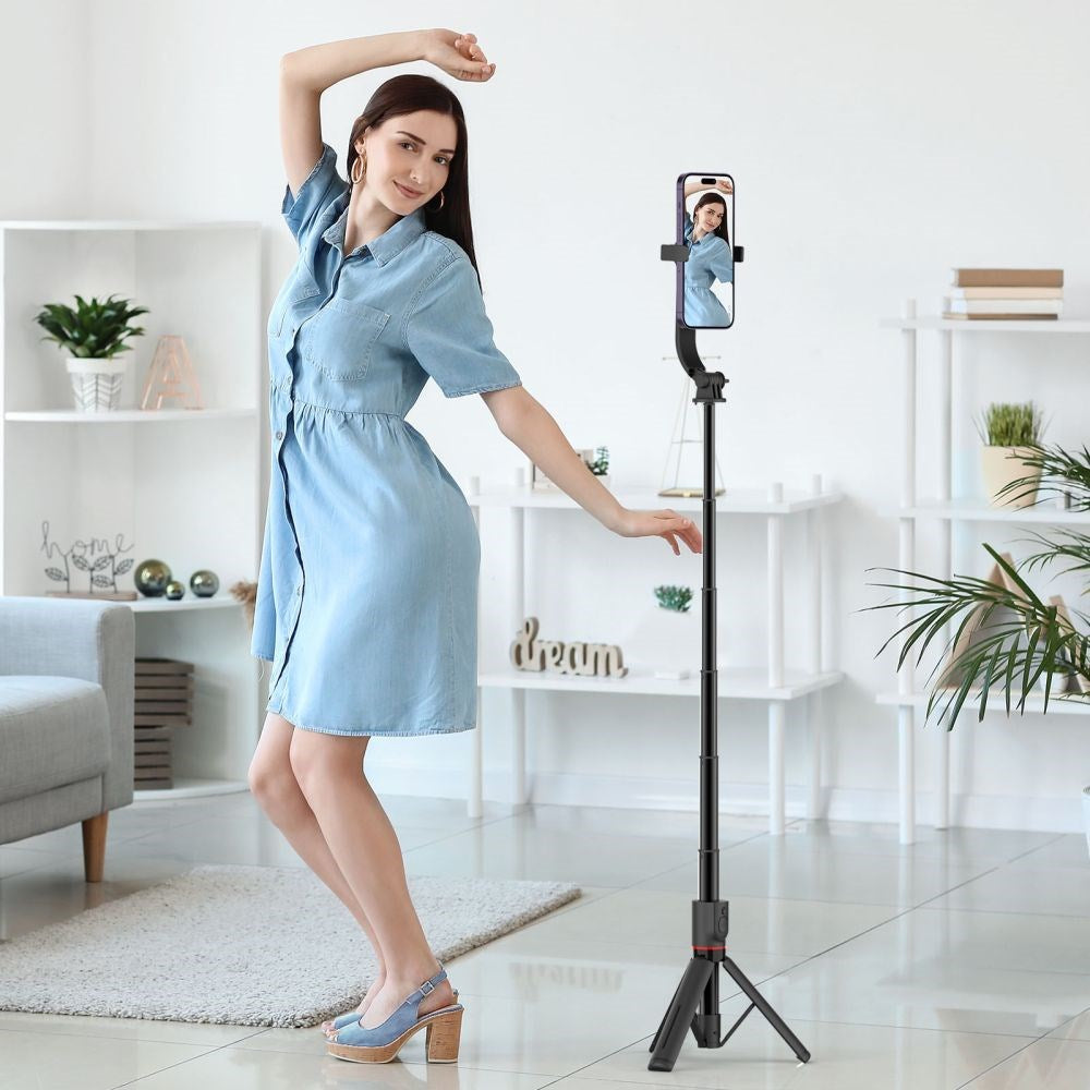 Tech-Protect L04S Kompakt Selfiestang m. Tripod & Bluetooth - MagSafe Kompatibel - Sort