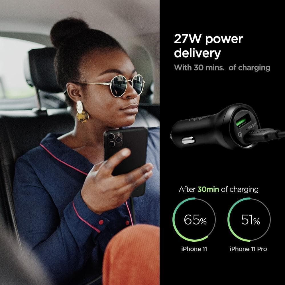 Spigen SteadiBoost Biloplader PD 45W m. USB-C & USB-A - Sort
