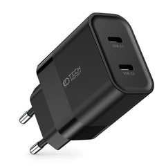 Tech-Protect 20W Vægoplader m. 2 x USB-C - Sort