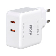 Vivanco 45W Super Fast Dual Charge USB-C Vægoplader - PD (Power Delivery) - Hvid