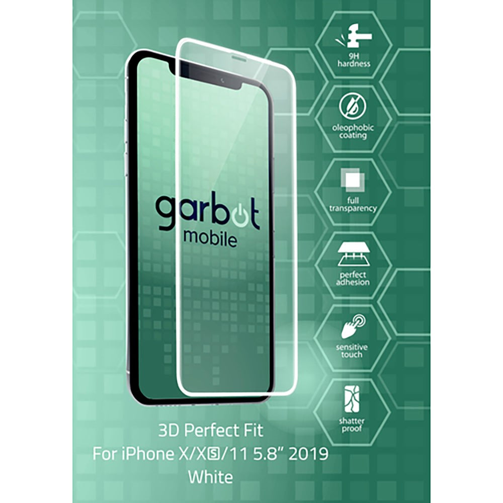 iPhone 11 Pro / Xs / X Garbot 3D Perfect Fit Skærmbeskyttelse - Case Friendly - Gennemsigtig / Hvid Kant