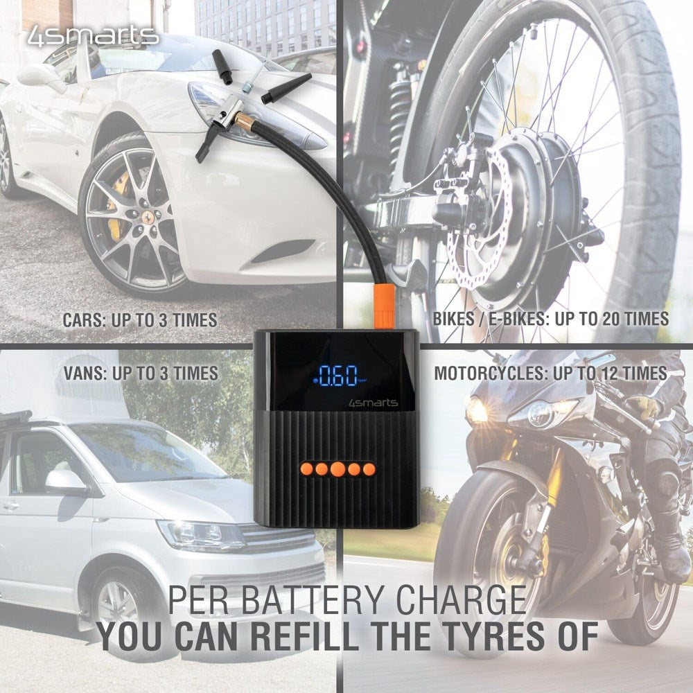 4smarts PitStop+ 8800mAh Powerbank m. Kompressor & Lygte - Sort