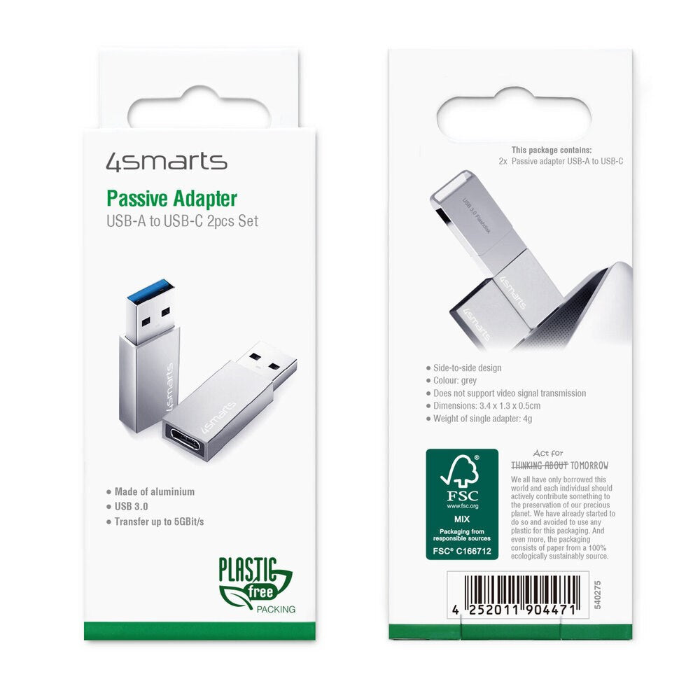 4smarts USB-C til USB-A Adapter - USB 3.0 - 2 Stk. - Grå