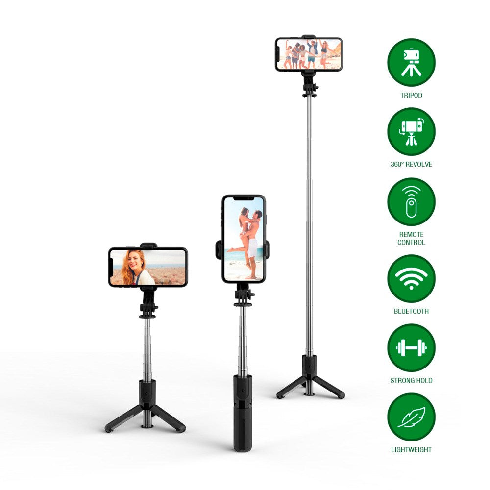4smarts - Roterbar Selfiestang m. Bluetooth Fjernbetjening - Sort