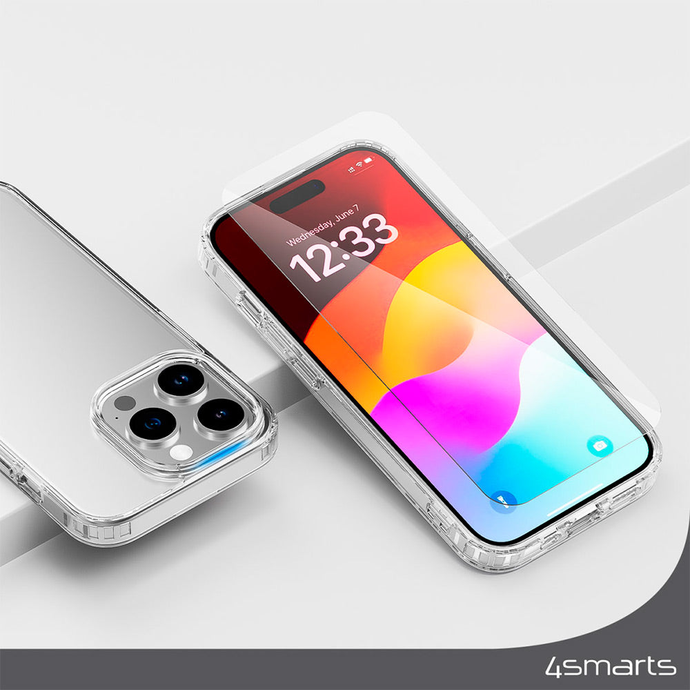 iPhone 15 Pro Max 4smarts Premium Starter Set - MagSafe Cover,  Skærmbeskyttelse & 20W Vægoplader - Gennemsigtig / Hvid