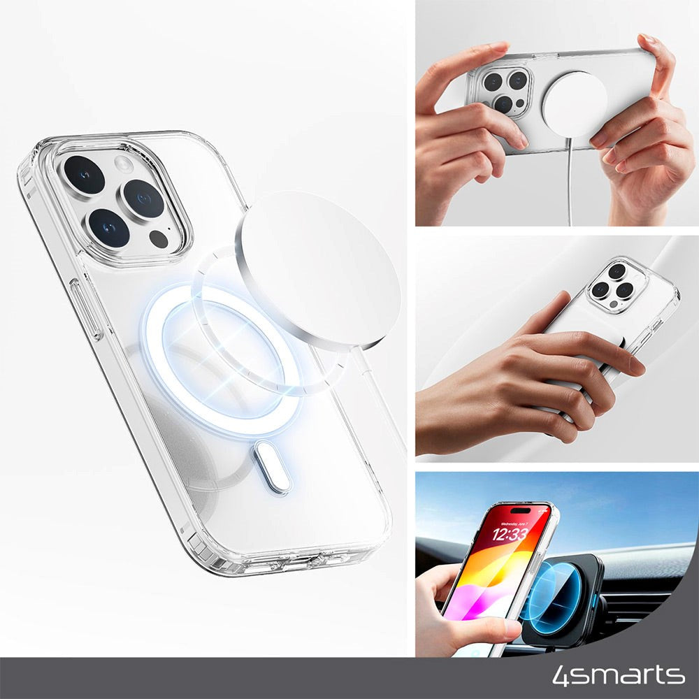 iPhone 15 Pro Max 4smarts Premium Starter Set - MagSafe Cover, Skærmbeskyttelse & 20W Vægoplader - Gennemsigtig / Hvid