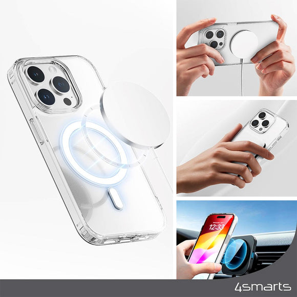 iPhone 15 Pro Max 4smarts Premium Starter Set - MagSafe Cover, Skærmbeskyttelse & 20W Vægoplader - Gennemsigtig / Hvid