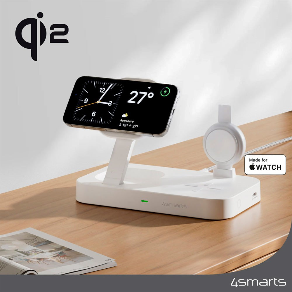 4smarts Qi2 Magnetisk Trådløs Oplader 15W m. Apple Watch Stick  - MagSafe Kompatibel - Hvid