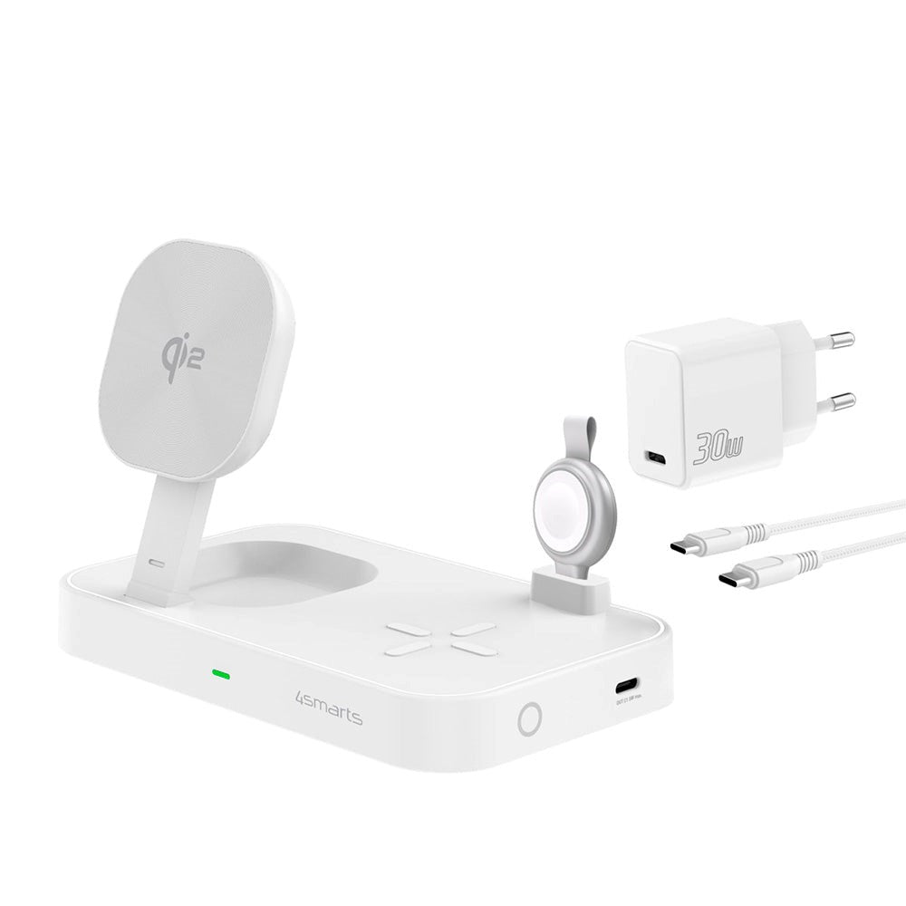 4smarts Qi2 Magnetisk Trådløs Oplader 15W m. Apple Watch Stick  - MagSafe Kompatibel - Hvid