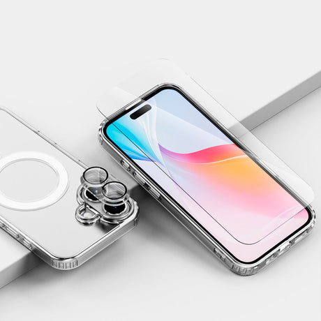 iPhone 16 4smarts Premium Starter Set - MagSafe Cover, Beskyttelse til Skærm og Kameralinse & 30W Vægoplader - Gennemsigtig / Hvid