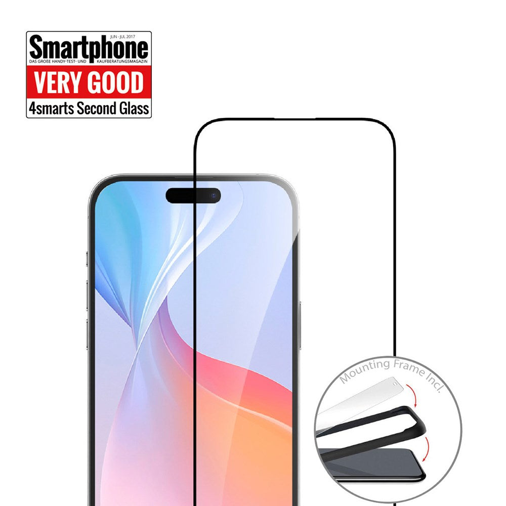 iPhone 16 4smarts Second Glass Skærmbeskyttelse m. Monteringsramme - Case Friendly - Gennemsigtig