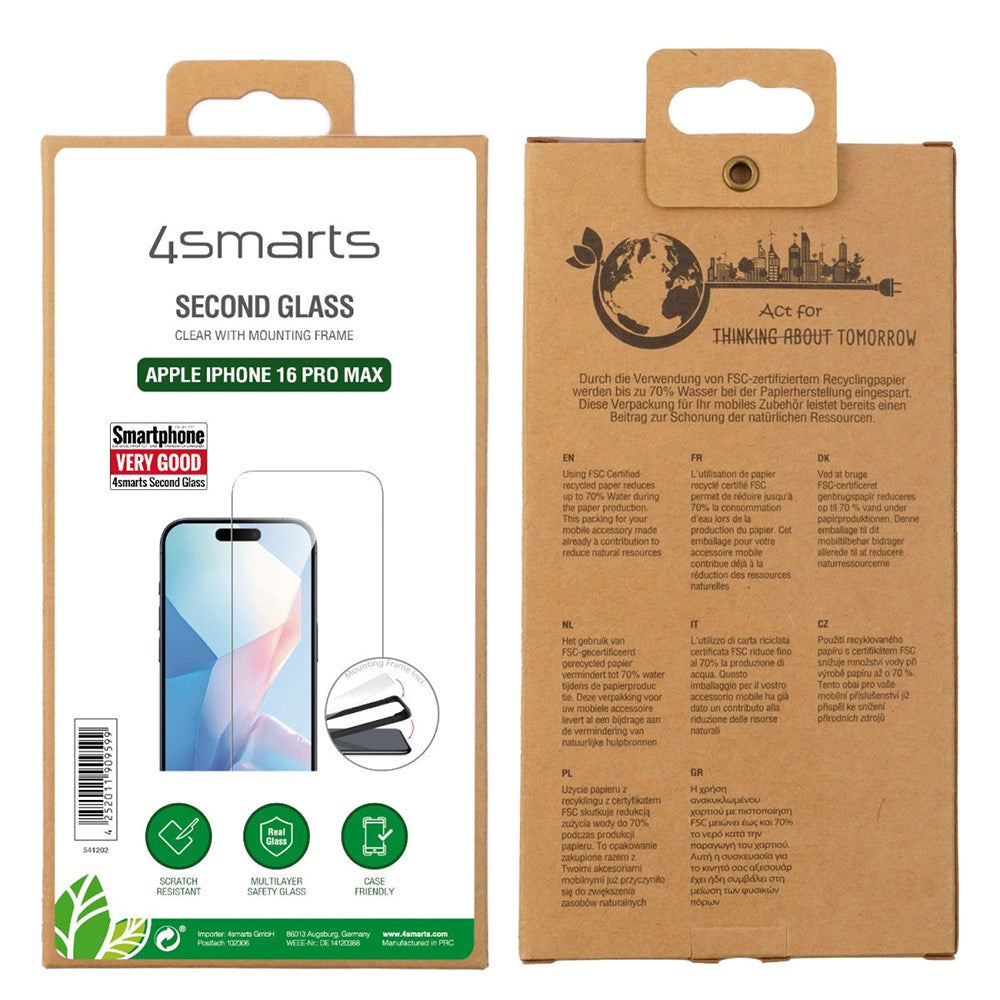 iPhone 16 Pro Max 4smarts Second Glass Skærmbeskyttelse m. Monteringsramme - Case Friendly - Gennemsigtig
