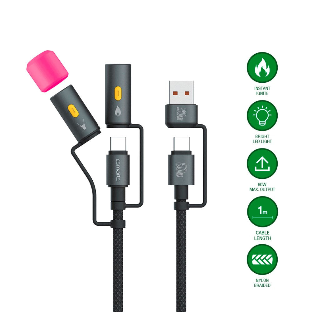 4smarts 4-i-1 USB-C Outdoor Kabelsæt - 60W / 1m - Sort