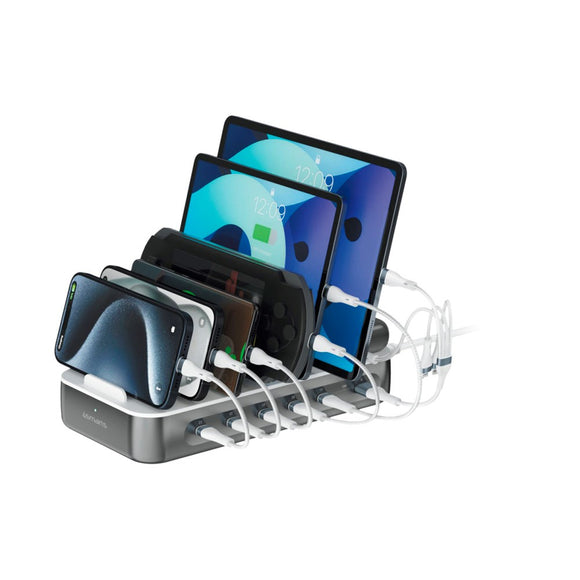 4smarts Ladestation m. 9 Opladningsmuligheder - 5x USB-C Kabel & 1x 4-i-2 Multikabel - 100W - Grå