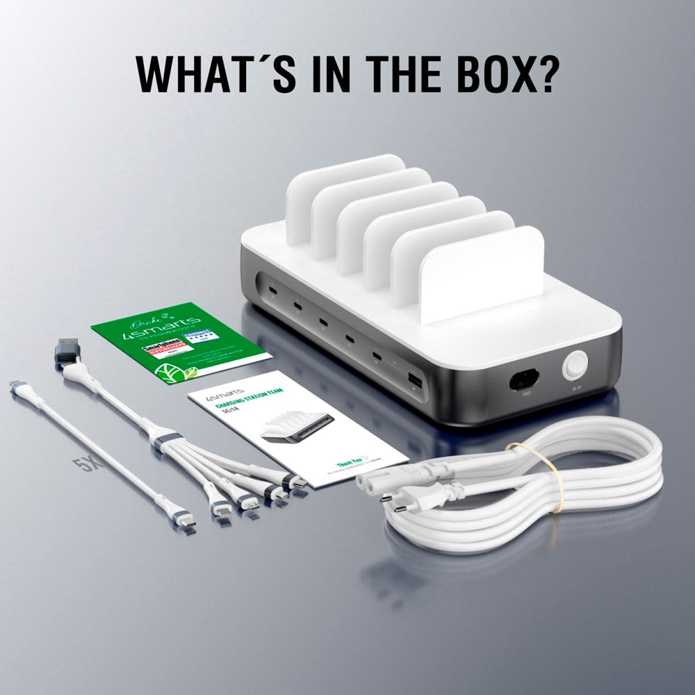 4smarts Ladestation m. 9 Opladningsmuligheder - 5x USB-C Kabel & 1x 4-i-2 Multikabel - 100W - Grå