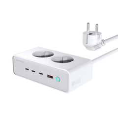 4smarts 6-i-1 Bordoplader - 65W - 2x AC-stik / 3x USB-C / 1x USB-A - Hvid