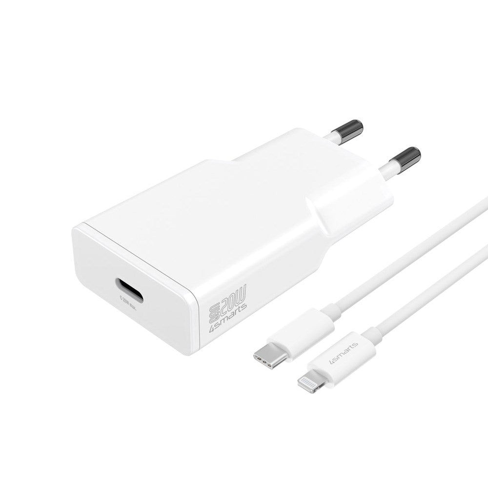 4smarts - Vægoplader USB-C til Lightning Kabel - 20W / 1.5m - Hvid