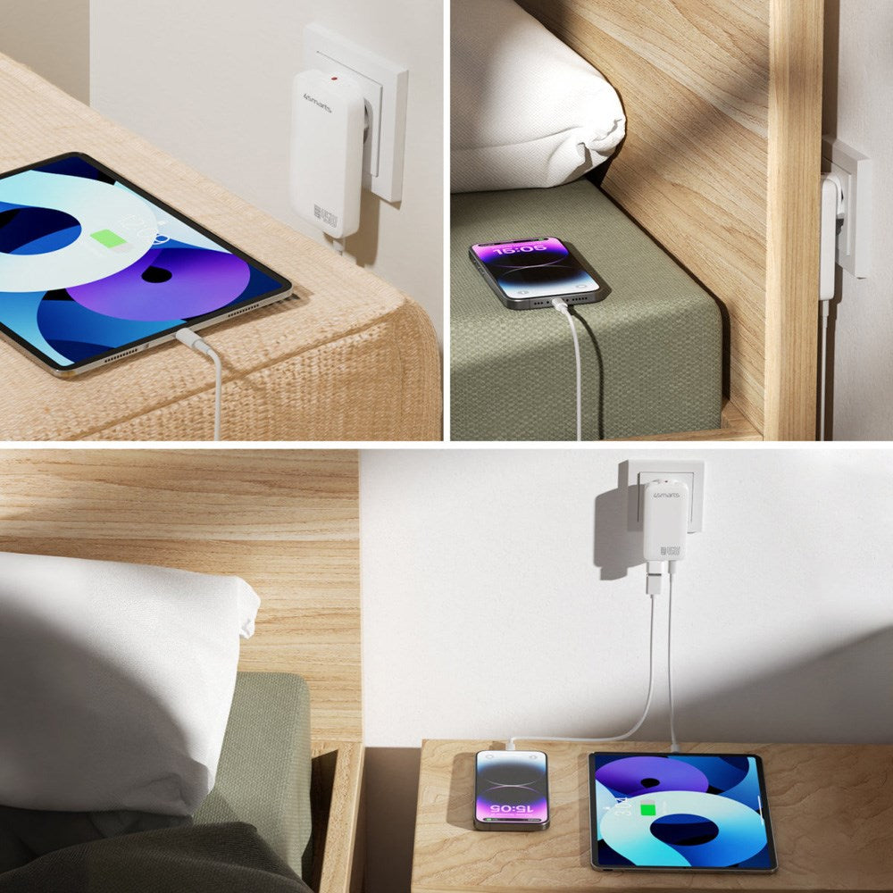 4smarts FlatPlug Slim Dual Vægoplader - 45W / 2x USB-C - Hvid