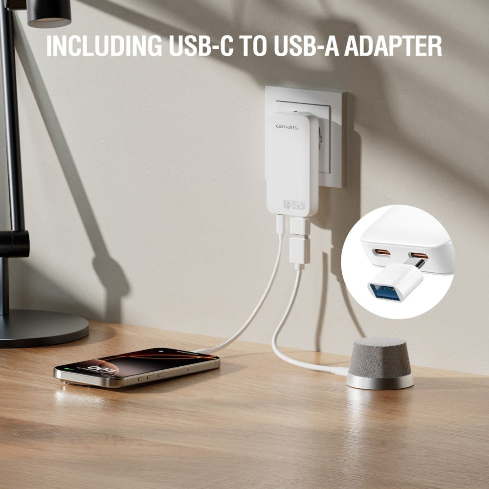 4smarts FlatPlug Slim Dual Vægoplader - 45W / 2x USB-C - Hvid