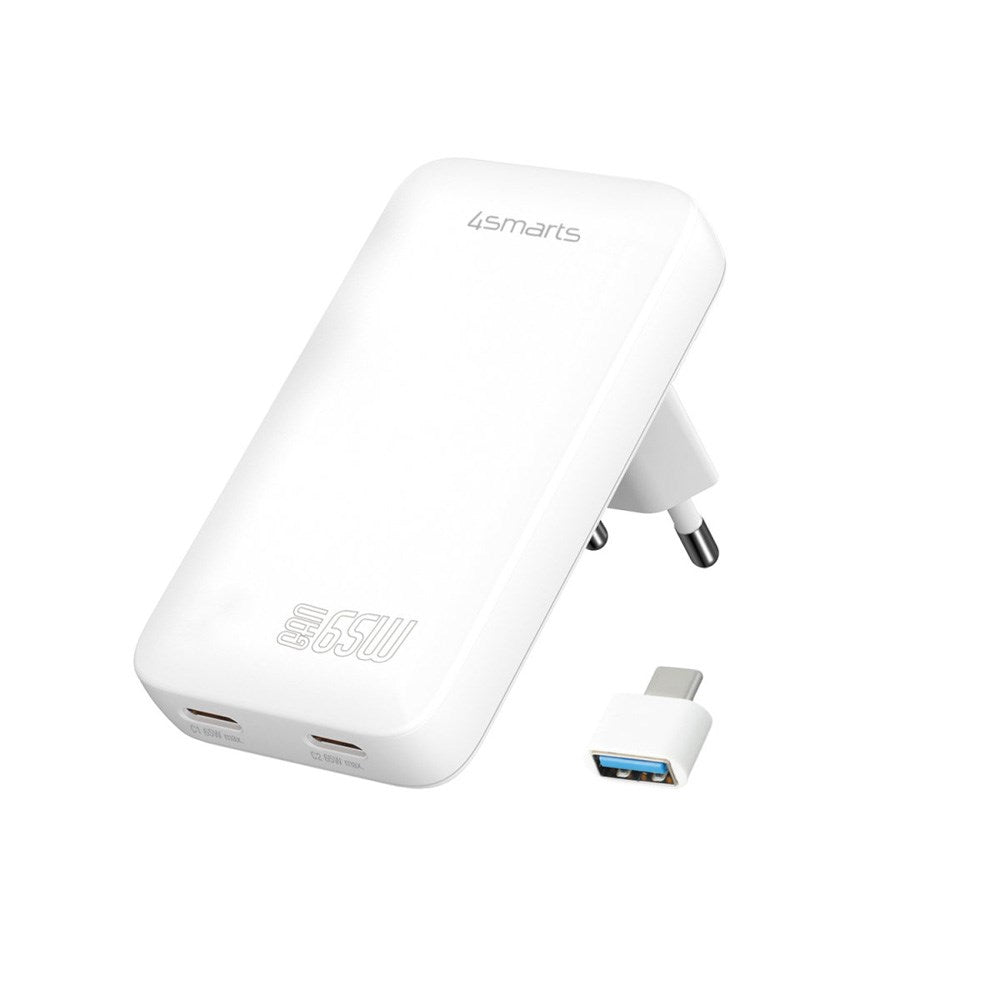 4smarts FlatPlug Slim Dual Vægoplader - 65W / 2x USB-C - Hvid