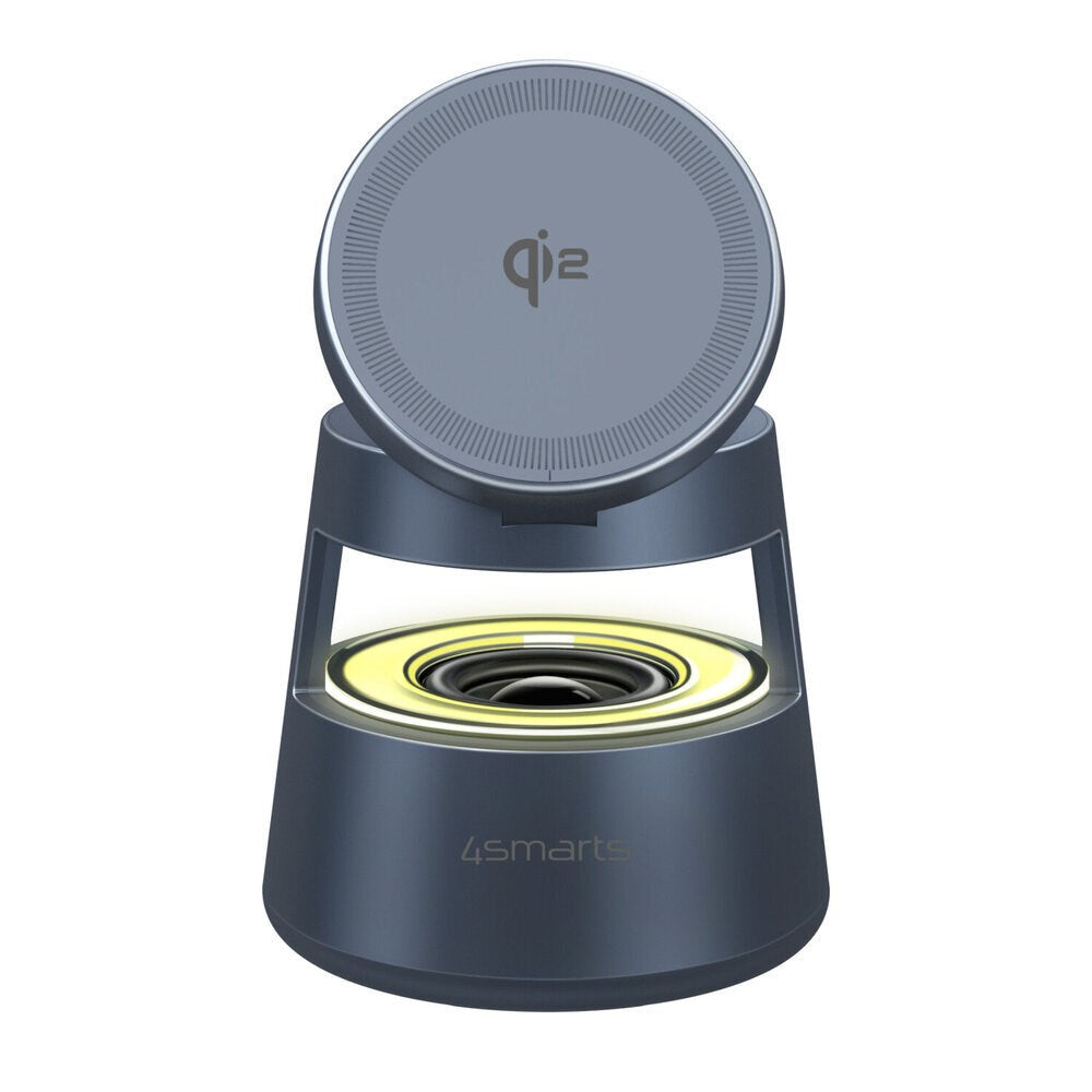 4smarts 3-i-1 Trådløs Oplader m. Indbygget Lys & Bluetooth til Smartphone / Smartwatch / AirPods - MagSafe / Qi2 Kompatibel - Grå