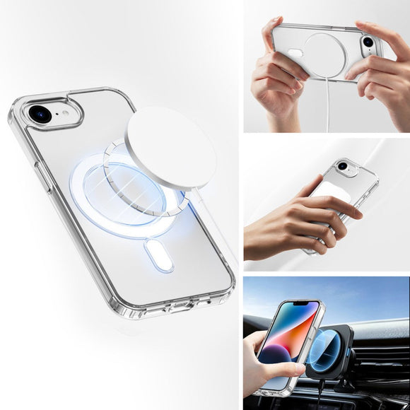 iPhone 17e / 16e 4smarts 3-i-1 Premium Starter Set - MagSafe Cover, Skærmbeskyttelse & 20W Vægoplader - Gennemsigtig / Hvid