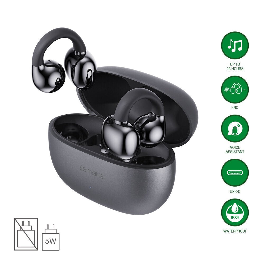 4smarts True Wireless SkyBuds Clip Høretelefoner - Open-Ear - Grå