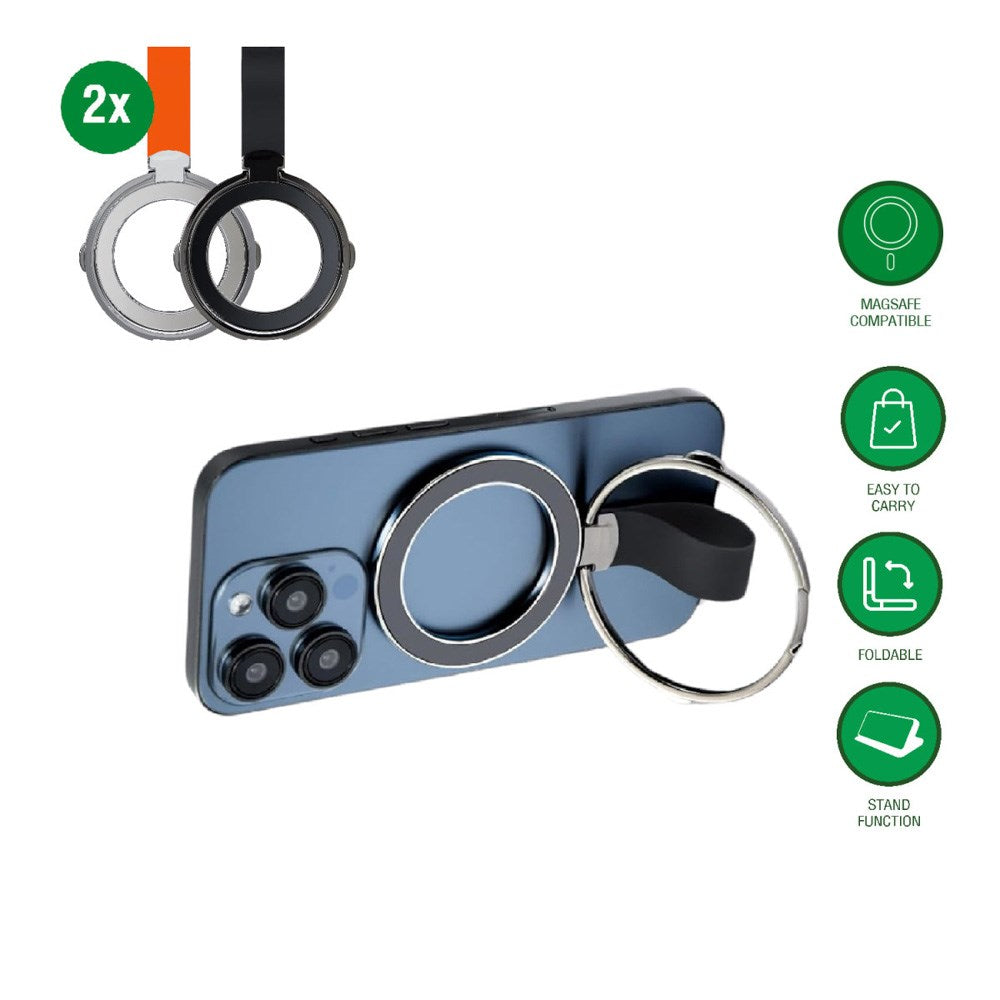 4smarts Magnetisk Finger Ring - MagSafe Kompatibel - 2 stk - Sort / Orange
