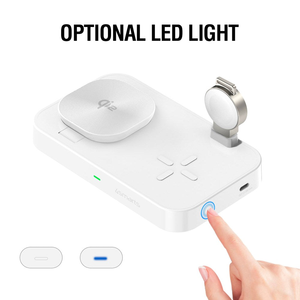 4smarts 3-i-1 Qi2 Trådløs Opladningsstation - MagSafe Kompatibel - Hvid