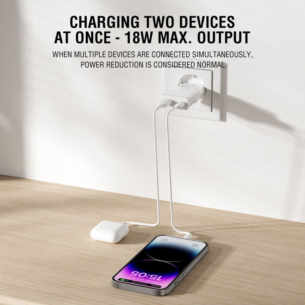 4smarts PDPlug Slim 20W Vægoplader m. 1 x USB-A & 1 x USB-A & Indbygget USB-C Kabel - Hvid