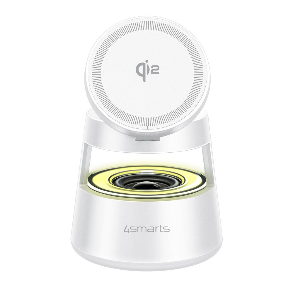 4smarts 3-i-1 Trådløs Oplader m. Indbygget Lys & Bluetooth til Smartphone / Smartwatch / AirPods - MagSafe / Qi2 Kompatibel - Hvid