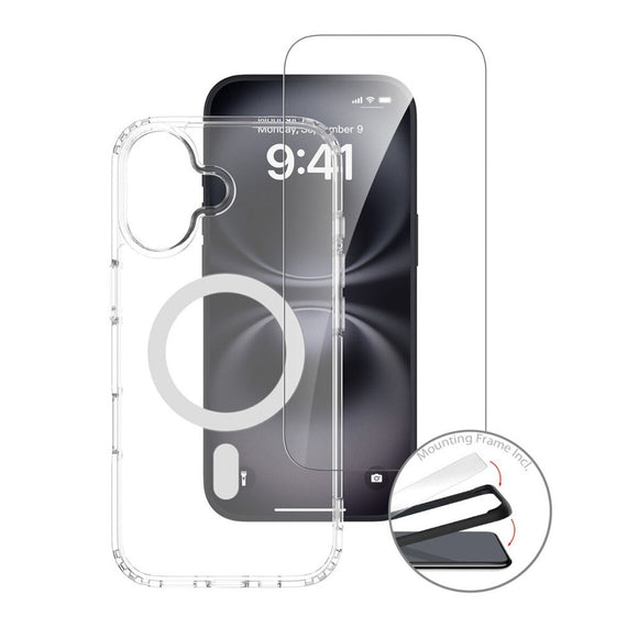 iPhone 17 4Smarts 3-i-1 Premium Starter Set - MagSafe Cover, Skærmbeskyttelse & 20W Vægoplader - Gennemsigtig / Hvid