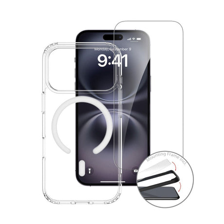 iPhone 17 Pro 4Smarts 3-i-1 Premium Starter Set - MagSafe Cover, Skærmbeskyttelse & 20W Vægoplader - Gennemsigtig / Hvid