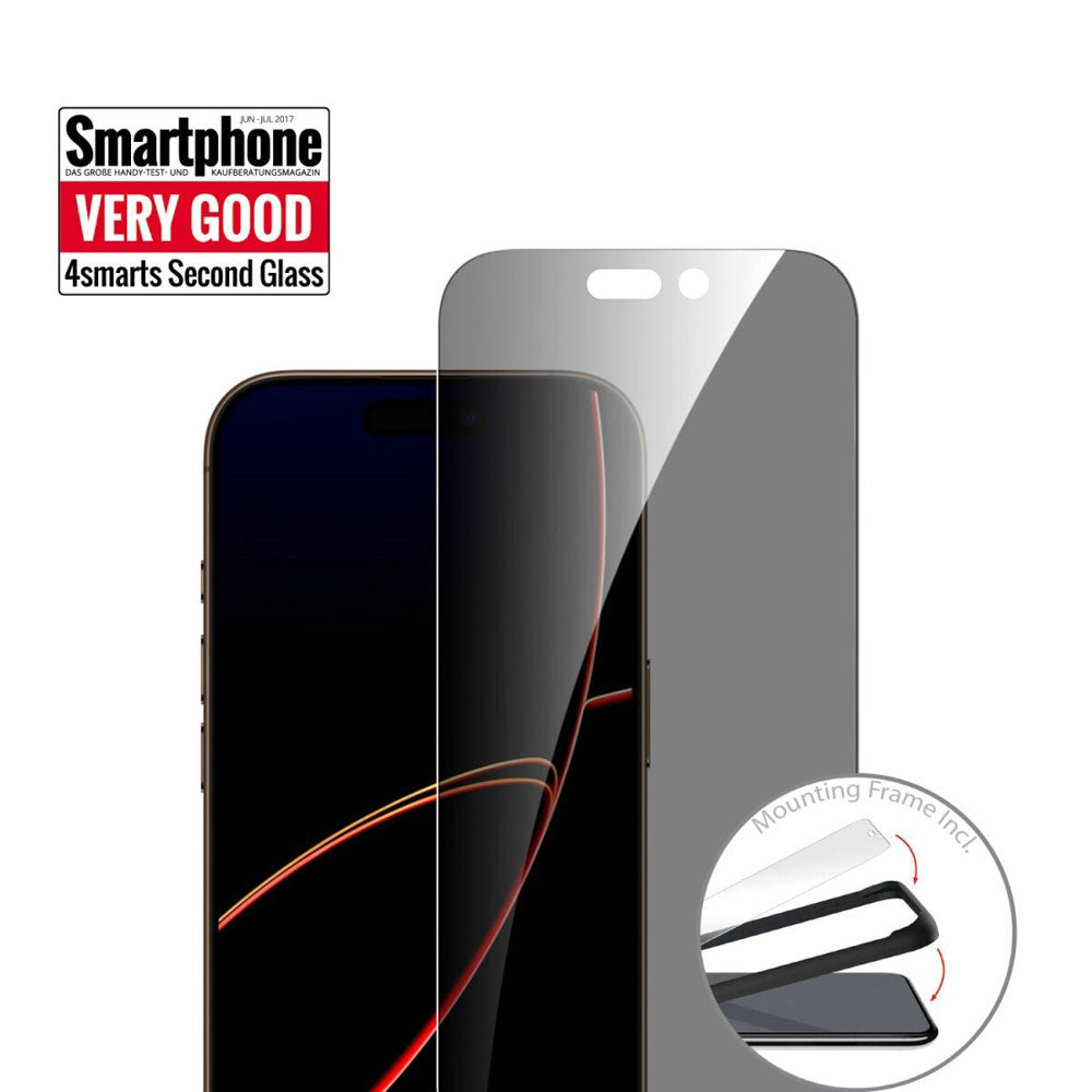 iPhone 17 Pro 4Smarts Second Glass Skærmbeskyttelse m. Monteringsramme - Privacy Funktion - Gennemsigtig