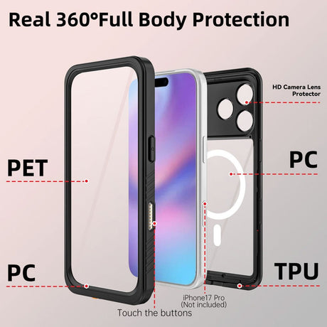 iPhone 17 Pro 4Smarts Vandtæt 360 Cover - MagSafe Kompatibel - Gennemsigtig / Sort