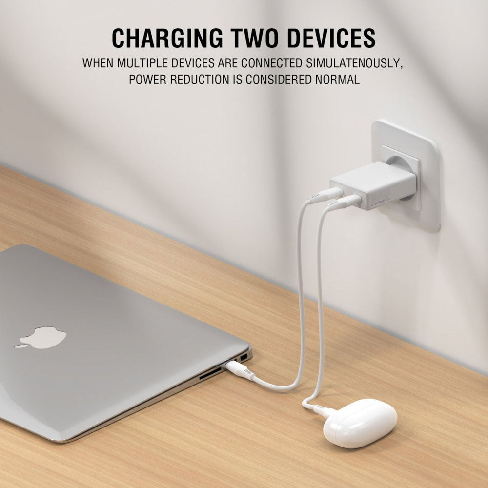 4smarts PDPlug Slim 65W Vægoplader m. 2 x USB-C - Hvid