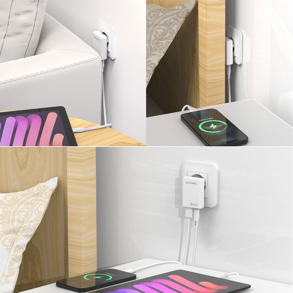 4smarts FlatPlug 20W Vægoplader m. 1 x USB-C 1 x USB-A - Hvid