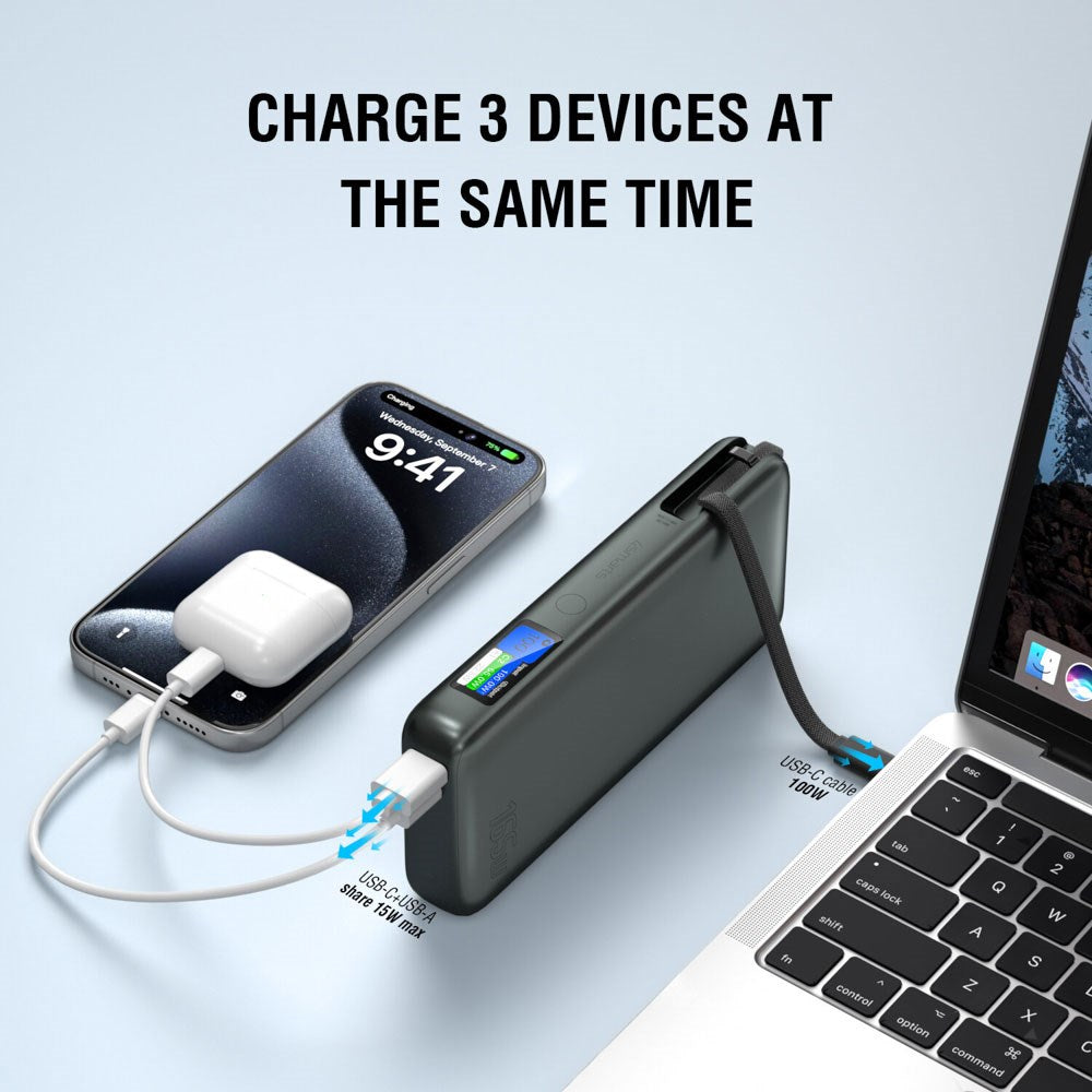 4smarts Enterprise 20.000mAh 165W Powerbank m. Indbygget USB-C Kabel - Grå