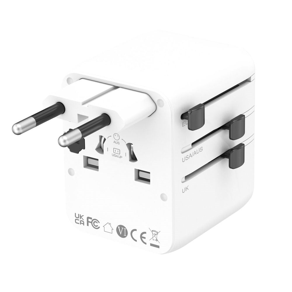 4smarts Nomad Universal Rejseadapter 20W m. 2 x USB-C & 1 x USB-A - Hvid