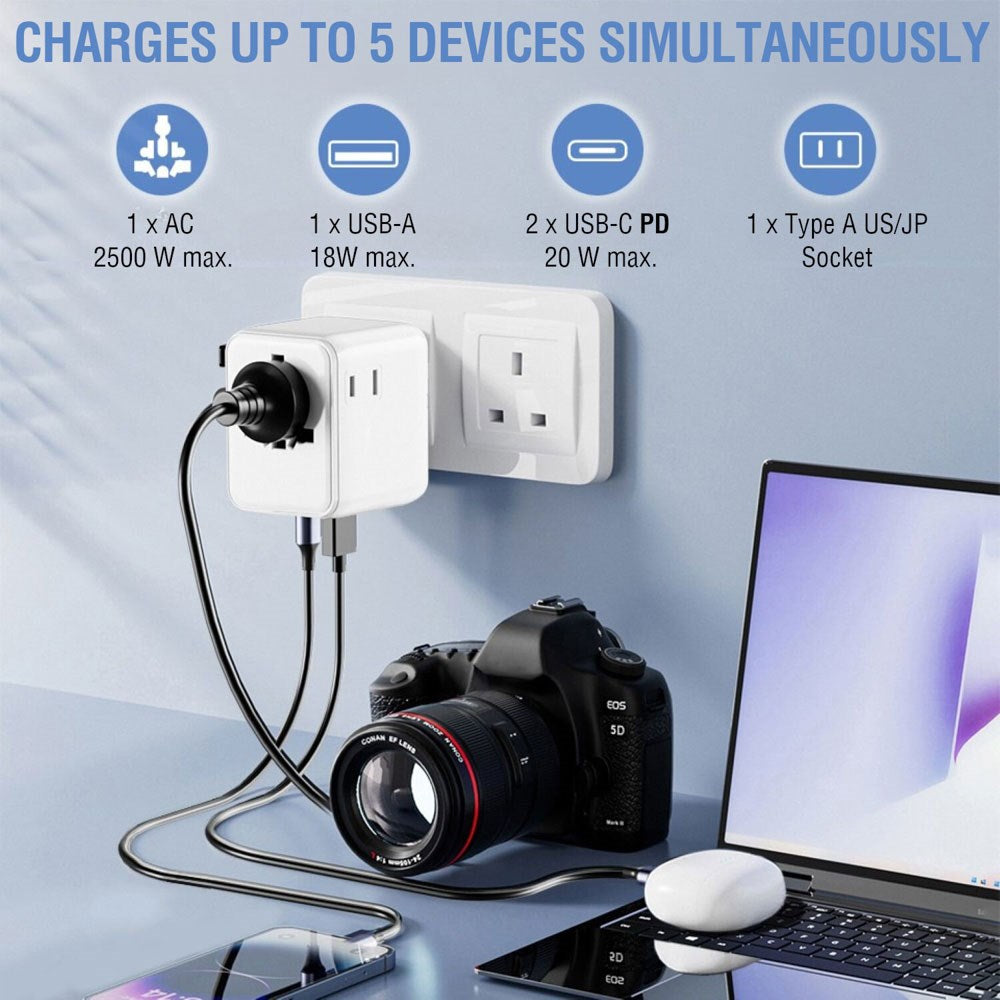 4smarts Nomad Universal Rejseadapter 20W m. 2 x USB-C & 1 x USB-A - Hvid